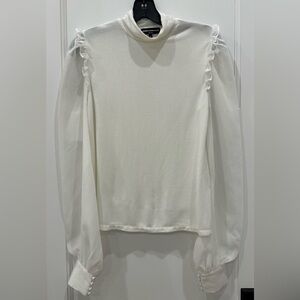 Generation Love cream blouse sheer sleeves Ruffle at shoulder XSmall